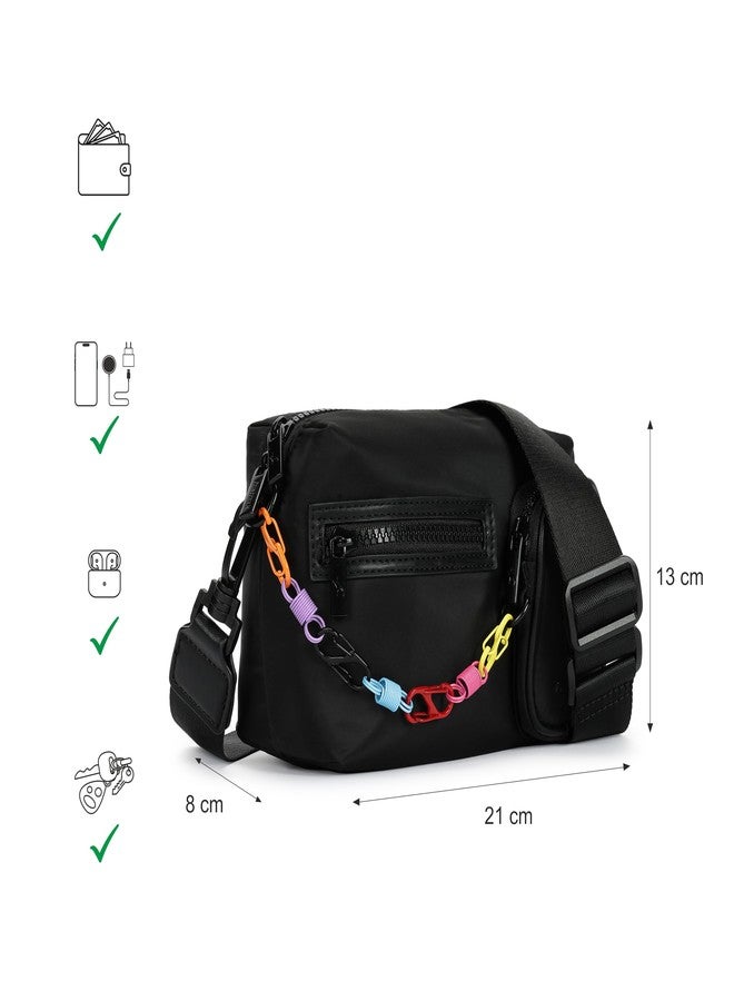 Fastrack Statement Chain Sling Bag for Women | Black Nylon Crossbody with Zipper Closure, Front Utility Pockets and Adjustable Strap | Lightweight Urban Sling for College & Travel - Image 4